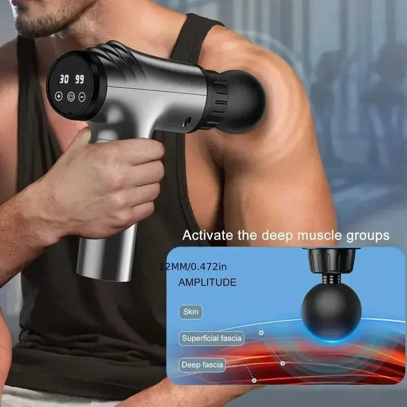 Handheld Electric Fascia Massage Gun Deep Tissue Relaxing Massager with LED Touch Screen 6 Multi-Function Heads for Muscle Care R250625
