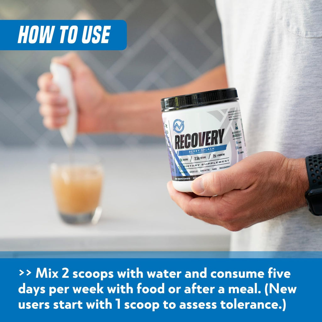 Post Workout Recovery Powder - Creatine Monohydrate, KSM-66 Ashwagandha & Tart Cherry - Speeds Recovery, Eases Soreness - Creatine Powder for Men & Women, Berry Splash, 240 Gr