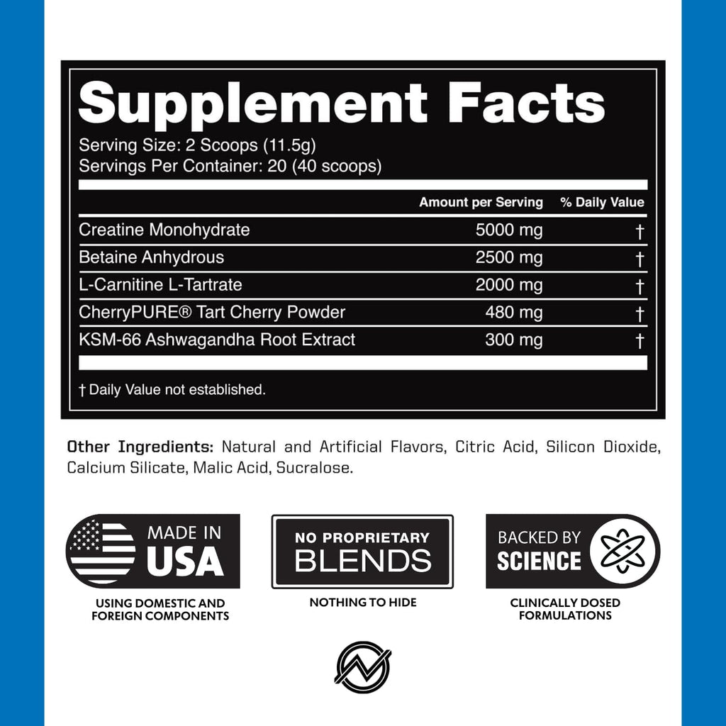 Post Workout Recovery Powder - Creatine Monohydrate, KSM-66 Ashwagandha & Tart Cherry - Speeds Recovery, Eases Soreness - Creatine Powder for Men & Women, Berry Splash, 240 Gr