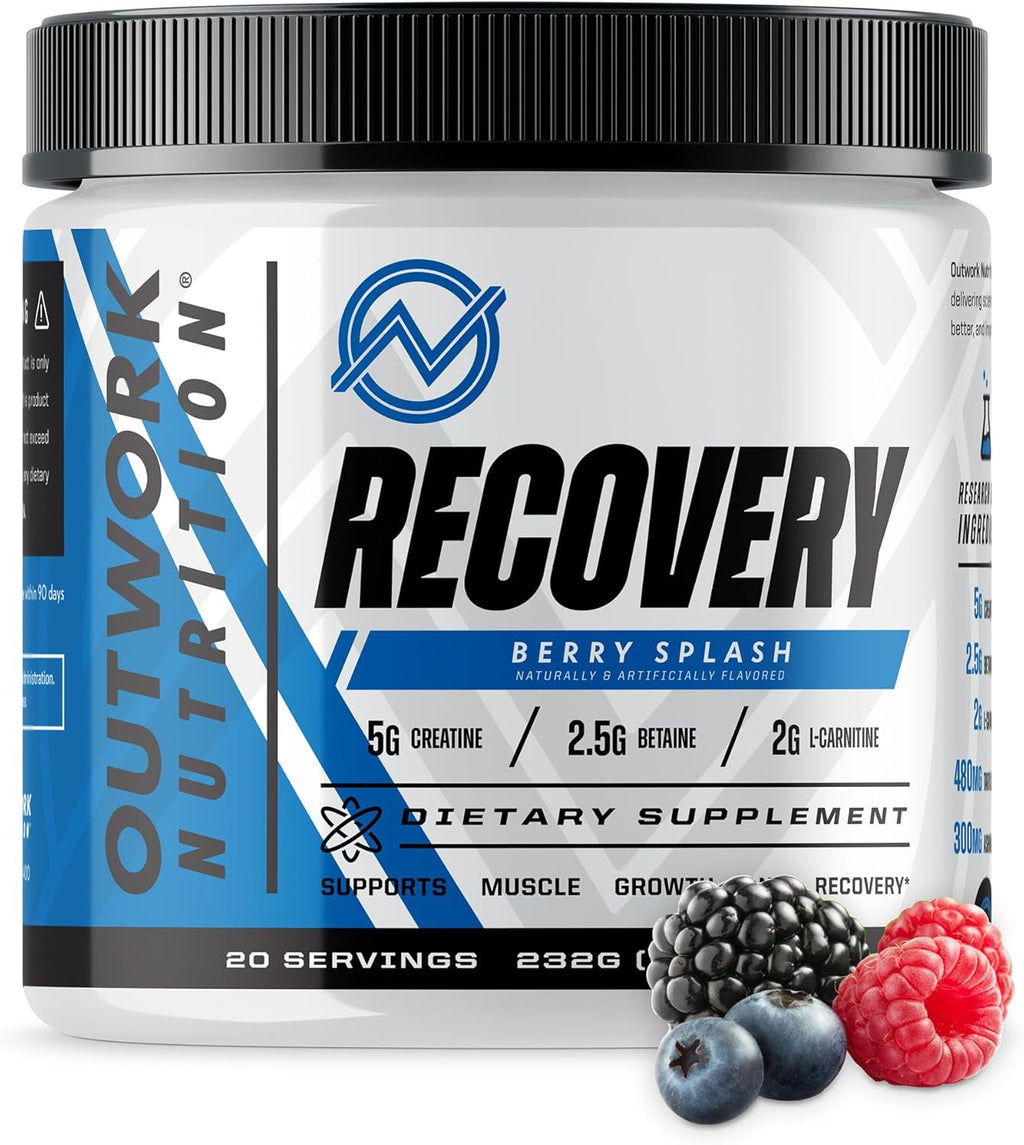 Post Workout Recovery Powder - Creatine Monohydrate, KSM-66 Ashwagandha & Tart Cherry - Speeds Recovery, Eases Soreness - Creatine Powder for Men & Women, Berry Splash, 240 Gr