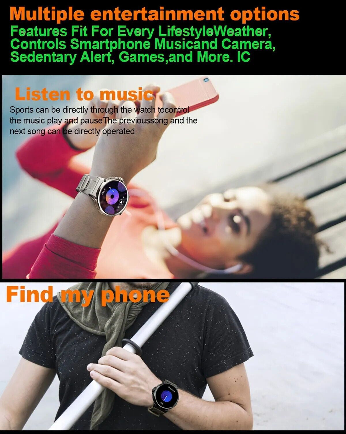 1.85" Ultra HD Smartwatch GPS Bluetooth Call Health Monitoring Watch Gym Gift